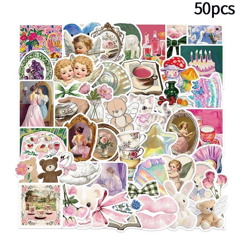 50 шт. Розовые эстетичные наклейки для девочек, для скрапбукинга, ноутбука, багажа, телефона, планшета, забавные канцелярские наклейки