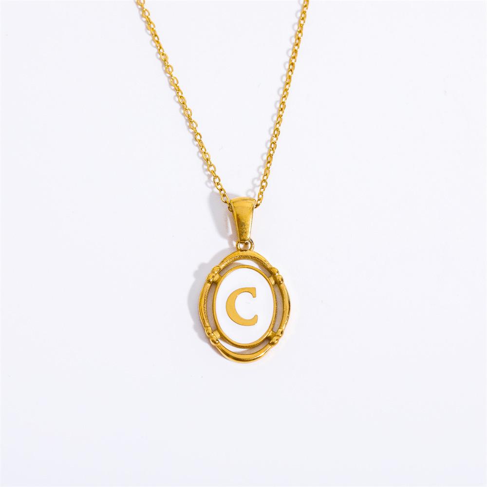 Color Retention 26 Letter Pendant Oval Necklace Necklace 26 Letter Electroplated Real Gold