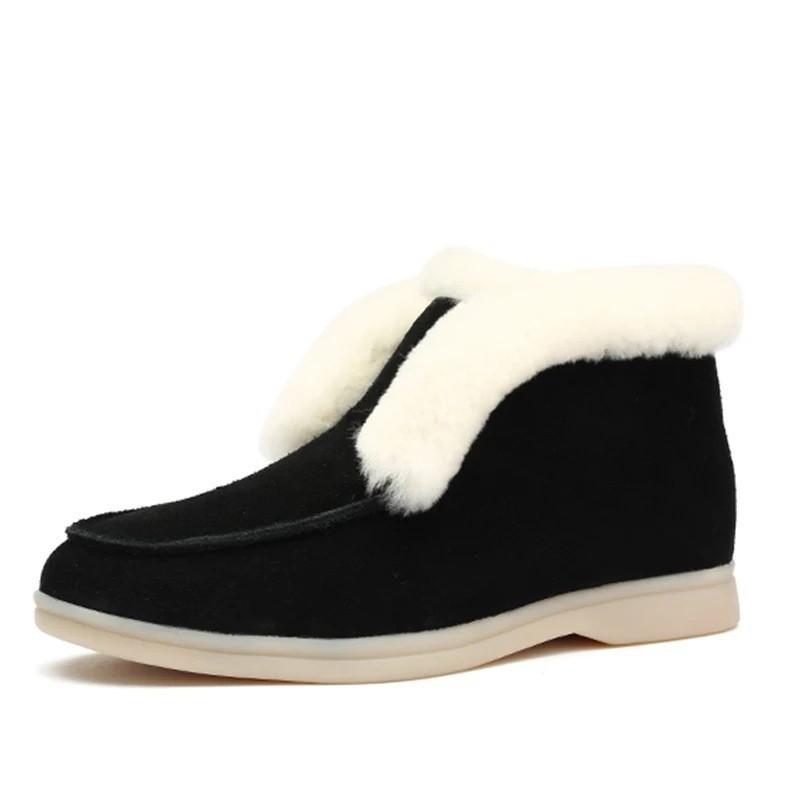 Fashion Women Ankle Boots Cow-suede-leather Boots Natural-fur Warm Winter Boots Slip-on Snow Boots for Girls Lady Sweat Warm Shoes