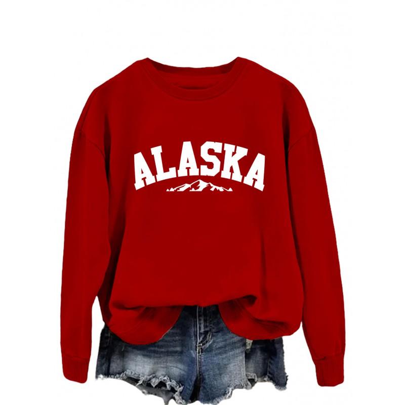 Womens Oversized Crewneck Long Sleeve Sweatshirt Casual Streetwear Printed Cotton Hoodie-Free Size S-XXL