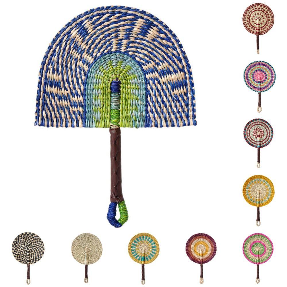 Colorful Striped Patterns Hand Braided Fan Bohemian Cattail Fan  School/Office
