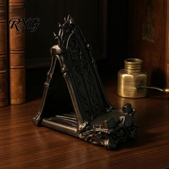 Cell Phone Stand for Desk 3D Printed Gothic Window Stand, Vintage Skull Vine Relief Organizer, Personalized Gaming Accessory Dark Academia Holder