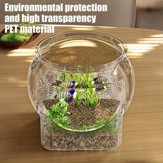 Clear Fish Bowl for Betta Fish Golden Fish Turtle Plastic Betta Fish Tank Desktop Round PET Aquarium for Home Office Decor