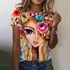 Fashion 3d Floral T-Shirts Girls Face Painting Short Sleeve Harajuku Colorful Harajuku O-neck Shirts Women Tees Summer Oversized