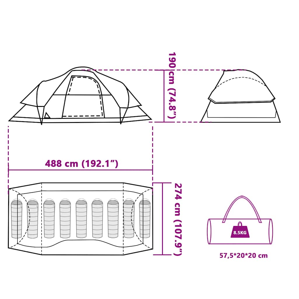Dome Family Tent for 9 Persons Orange Waterproof