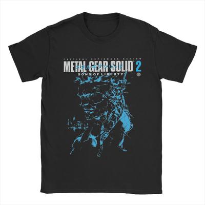 Мужские футболки Metal Gear Solid 2 Винтажная футболка из чистого хлопка с коротким рукавом Змея и Райден Обложка Футболки Воротник Топы Уникальные