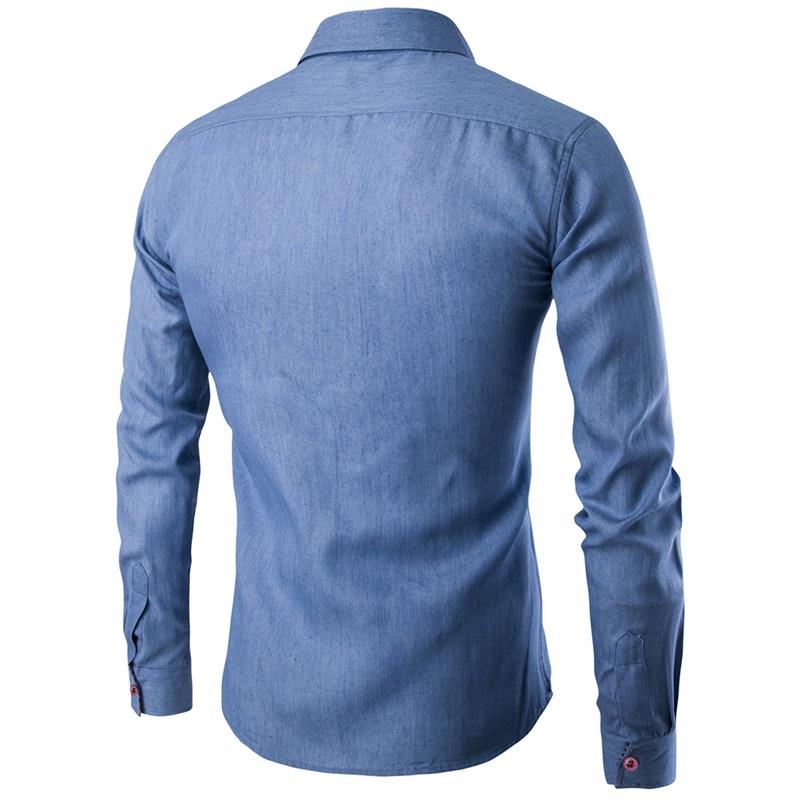 Spring And Autumn Men's Casual Shirt Pocket Patchwork Cotton Slim Long-sleeved Shirt Denim Shirt