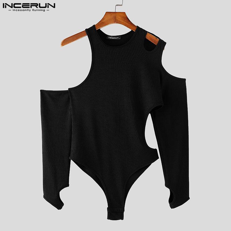INCERUN Мужские обтягивающие шорты с вырезом и длинным рукавом, комбинезоны, боди