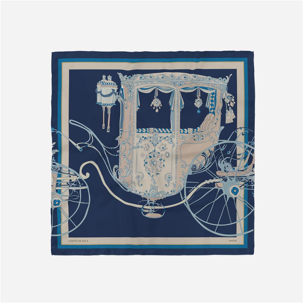 Twill Silk Scarf Woman Carriage Painting Square Scarves Wraps Bandana Small Hijab Silk Foulards Tie Headband Neckerchief 53CM