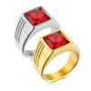 Модное трендовое кольцо с красным драгоценным камнем, титановая сталь, стильная эффектная бижутерия