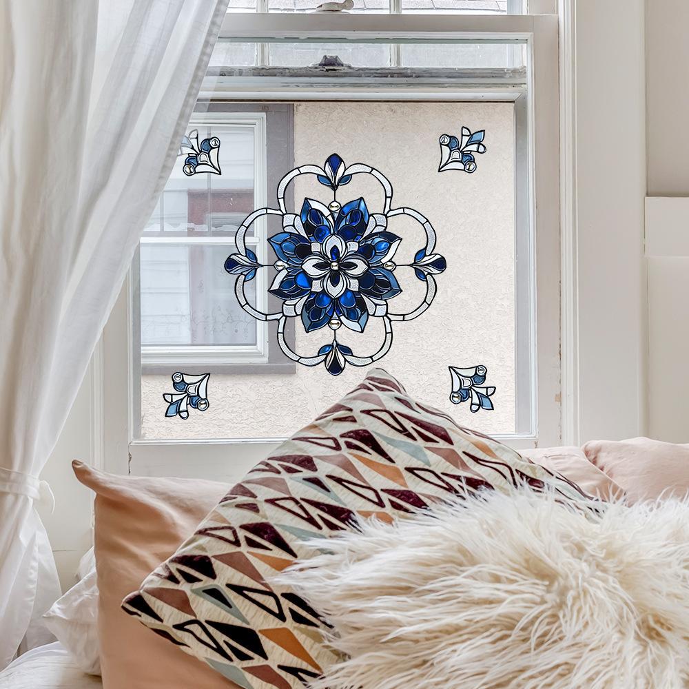 Балкон с ретро-узором Балконное стеклянное окно Украшение и декор дома Цветные электростатические наклейки на окна