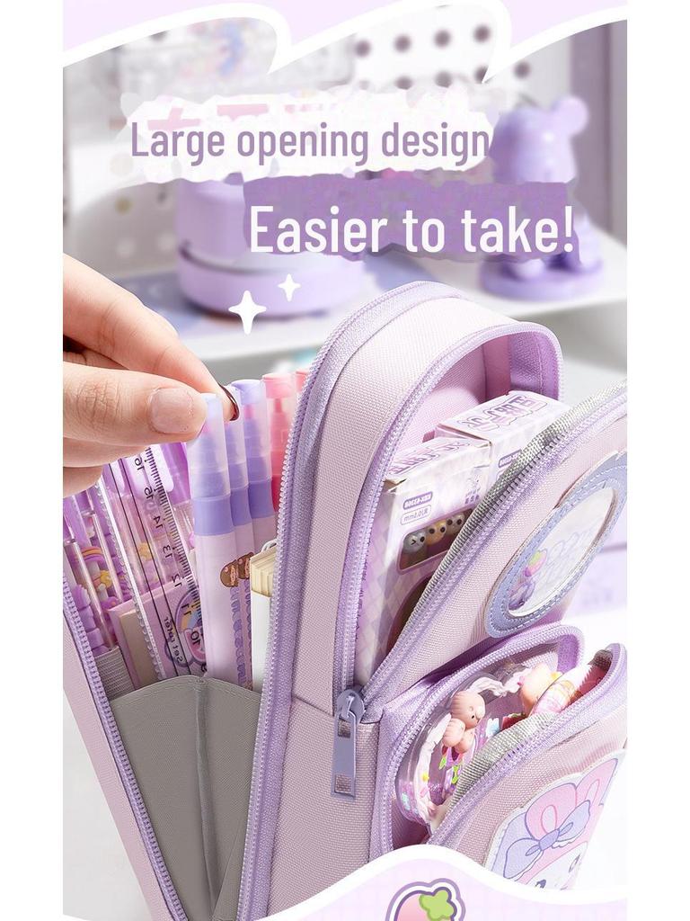 Пенал для детей с рисунком «Кремовый медведь» — большая вместимость, устойчивость к грязи, милый и креативный дизайн для учеников начальной школы