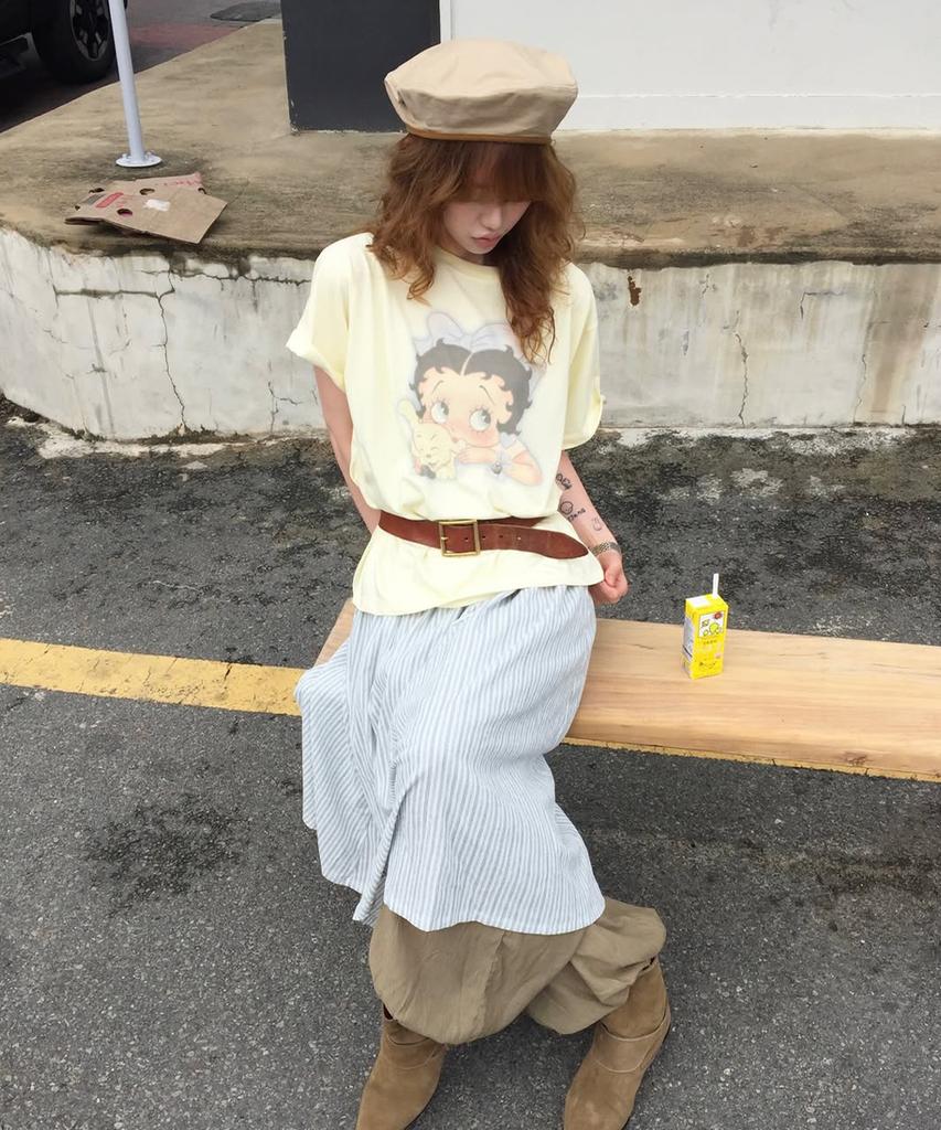 RONRON Бетти Буп Лента Базовый крой Футболка Мягкий желтый