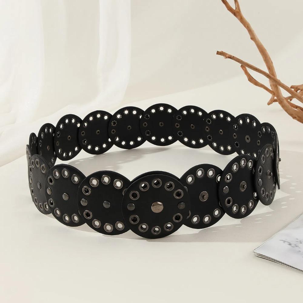 Y2k Disc PU Hollow Belt Zinc Zinc Alloy Concho Waistband Vintage Rivet Wide Belt  Women