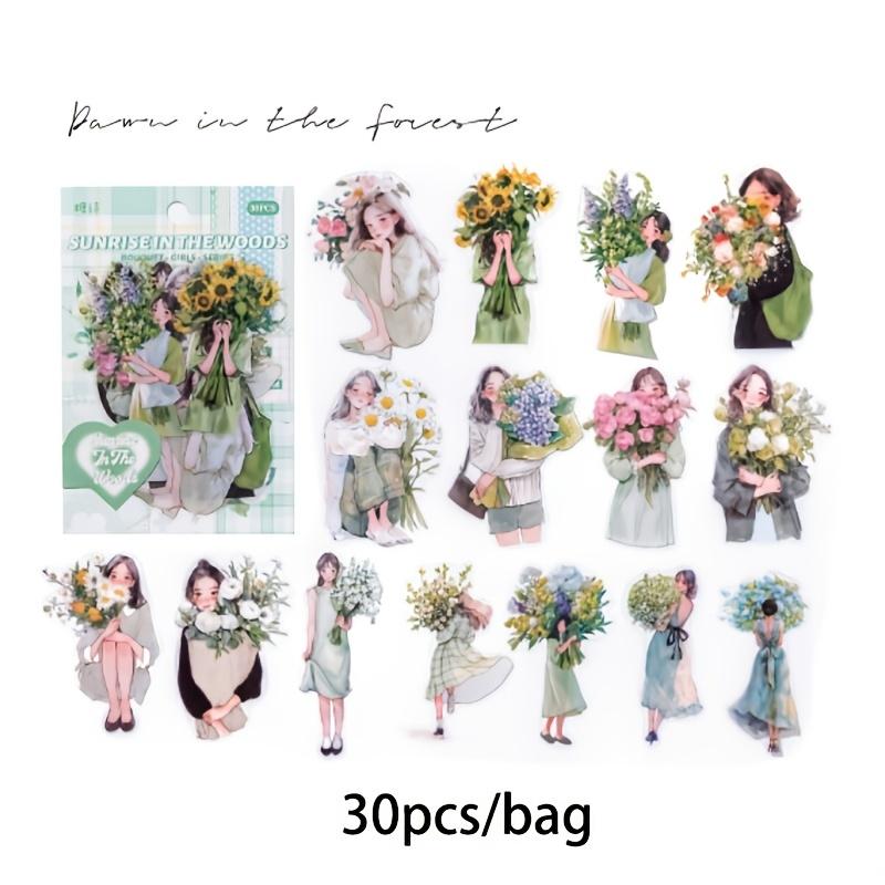 30Pcs/bag Sticker Bag Flower Girl Series Retro Exquisite Stickers Scrapbook Decoration Photo Frame Phone Case Water Cup DIY