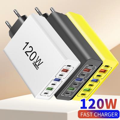 Зарядное устройство USB C Type C 120 Вт с несколькими портами, быстрая зарядка, адаптер для iPhone, Samsung, Xiaomi, настенное зарядное устройство с вилкой ЕС/США