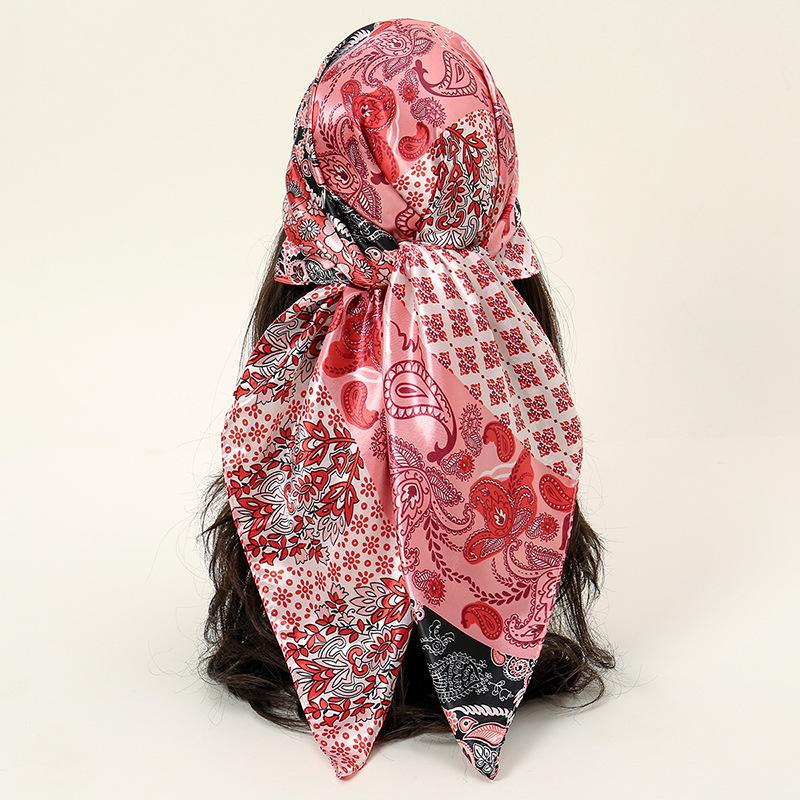Spring and Autumn Women's Cashew Print Square Scarf Fashion Commuting Versatile Headscarf Stained Rose Square Scarf