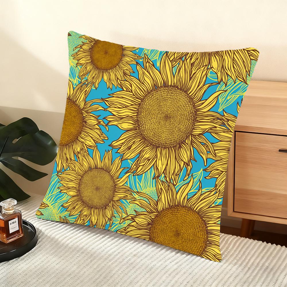 Sunflower Pattern Cushion Cover Soft Short Plush Pillow Cover Smooth Cozy Texture Aesthetic Cushion Case Home Decor