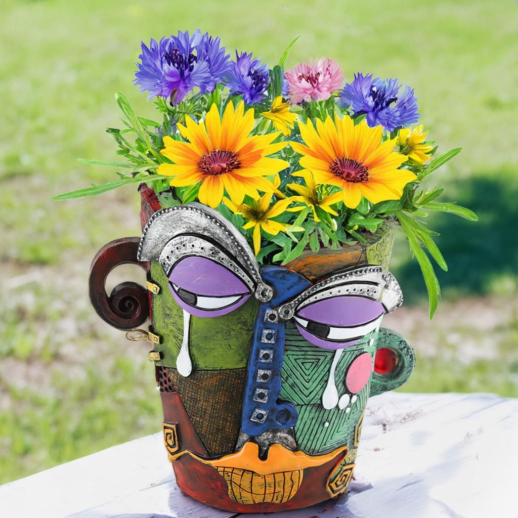 Unique Picasso-Inspired Abstract Face Flower Pot | Head Planter with Drainage Hole | Vibrant Colors & Quirky Art Decor (Tears)