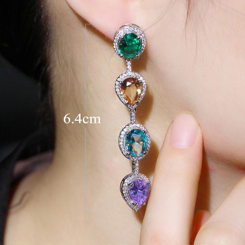 WWJ Благородные многоцветные серьги с цирконием в виде слезинок с подвесками