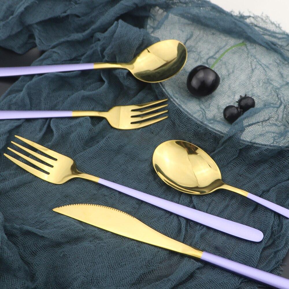 Набор столовых приборов из нержавеющей стали 304, фиолетовое золото, вилка, нож, ложка, десертная посуда, кухонная посуда для еды, серебряный набор