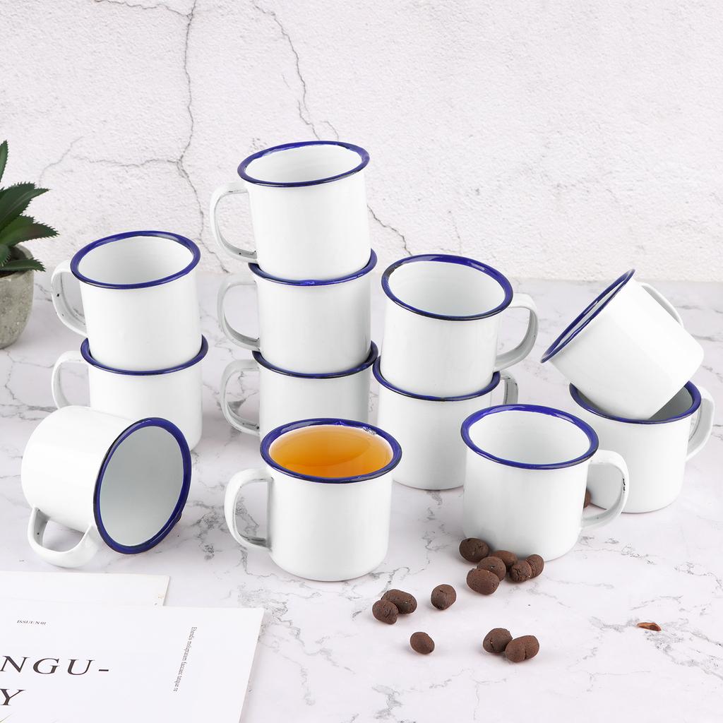 16 Pcs 4 Oz Enamel Camping Coffee Mugs Mini Metal Mug With Handle Small White Enamel Mug Vintage Round Enamel Cup Portable Drink