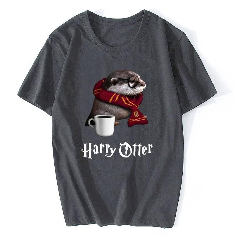 Men's Funny Otter Print T-Shirt 100% Cotton Shirt Casual Oversized Otter Lovers Trendy Fashion 2024 Graphic T Shirts