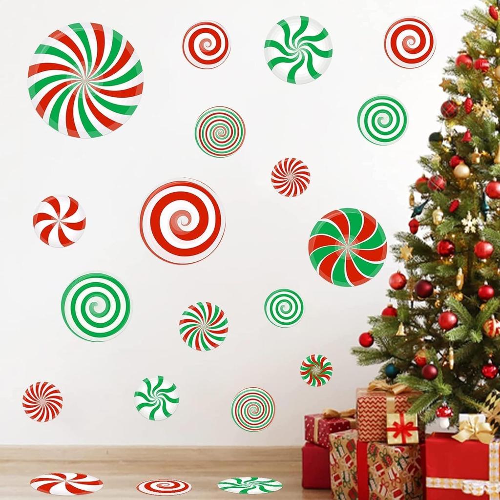 126 Pcs Candy Decals Peppermint Wall Decorations PVC Candy Floor Decals Wall Stickers Decals for Wall Candy Stickers for Xmas Candyland Party