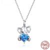 Ocean Blue Heart CZ Elephant Pendant Necklace for Women 925 Sterling Silver Luxury Animal Silver Jewelry Collar