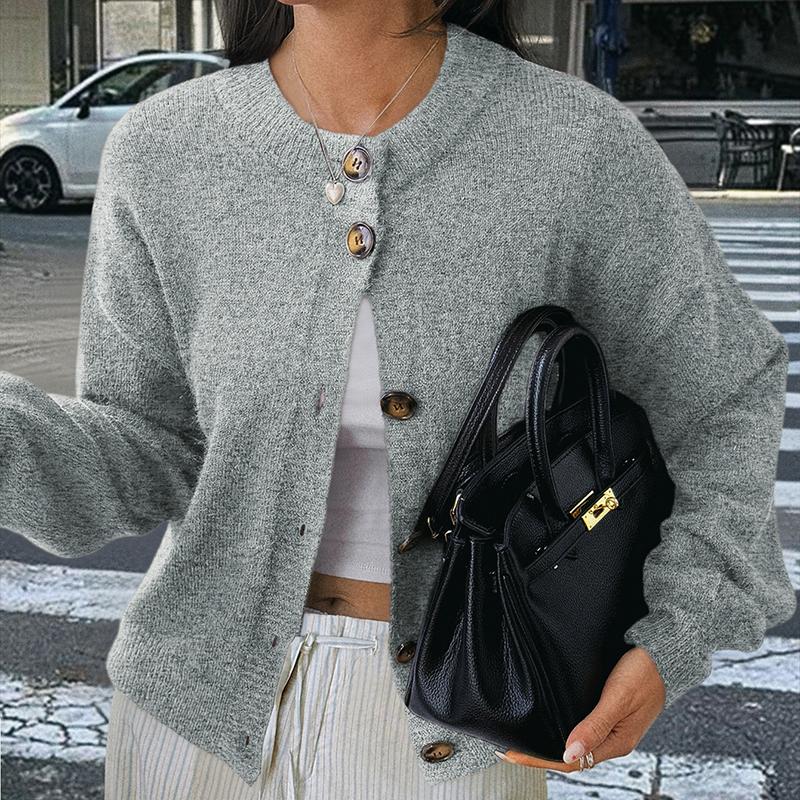 Minimalist Style Button Front Layered Look Knitted Sweater Cardigan Coat for Ladies