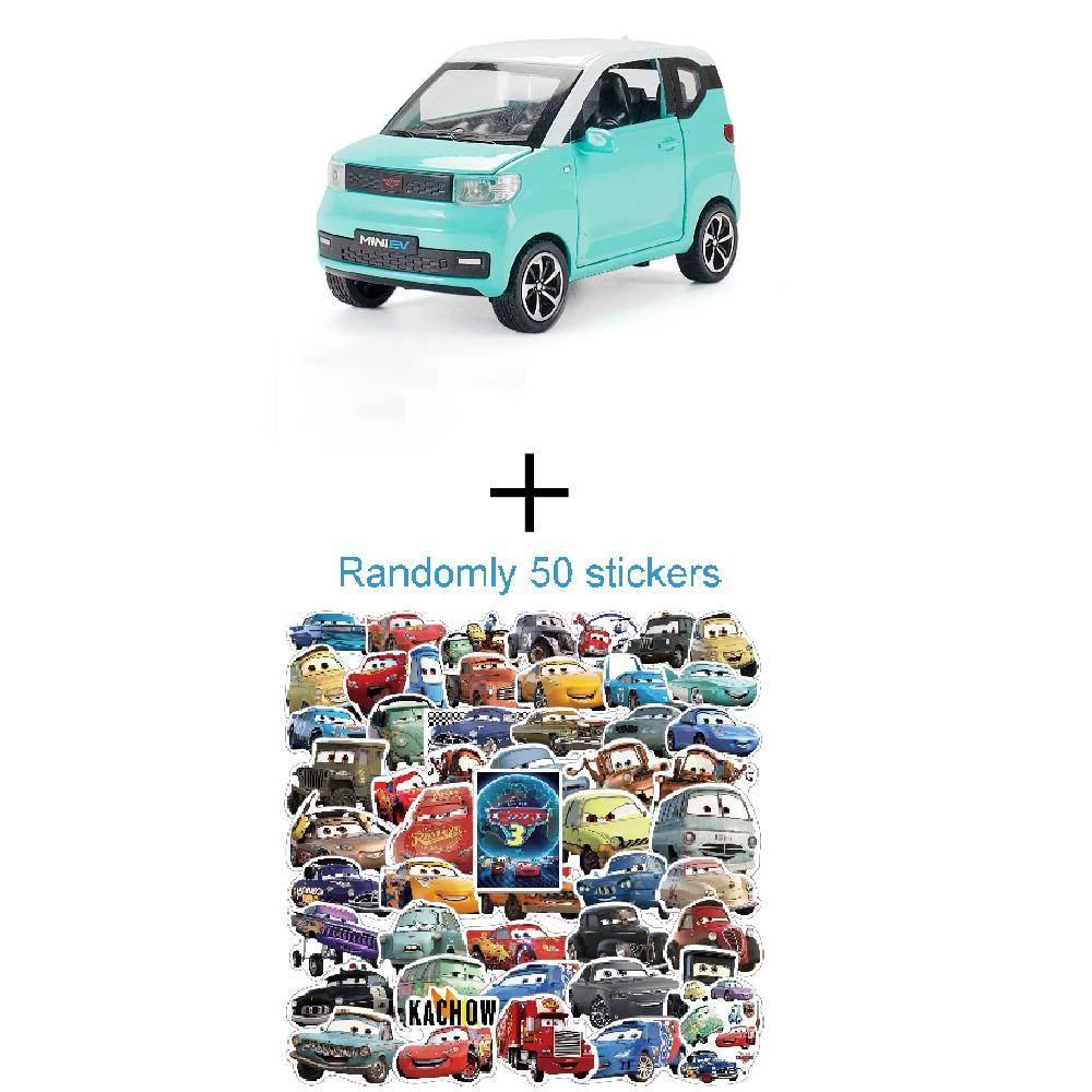 1:24 Scale WuLing HongGuang MINI EV Macaroon Toy Car Model Doors Opened Pull Back Miniature Vehicles Models Desktop Ornaments