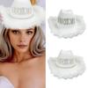 Bride Cowgirl Hat Faux Pearl Rhinestone Decor Furry Edge Large Brim Sun Protection Retro