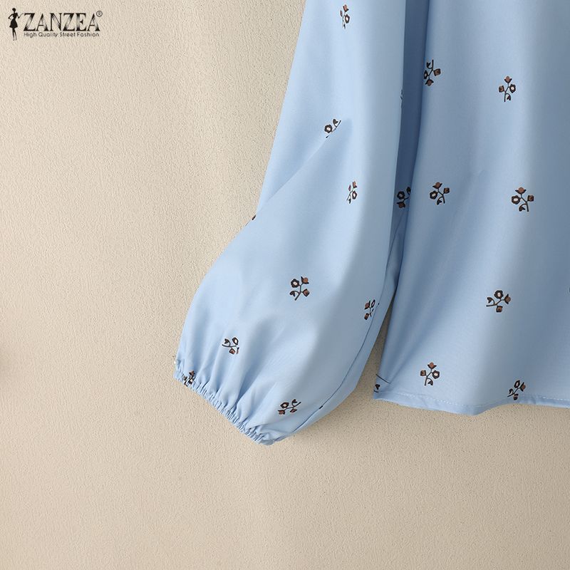 ZANZEA Женская повседневная блузка с круглым вырезом, цветочным принтом и длинными рукавами