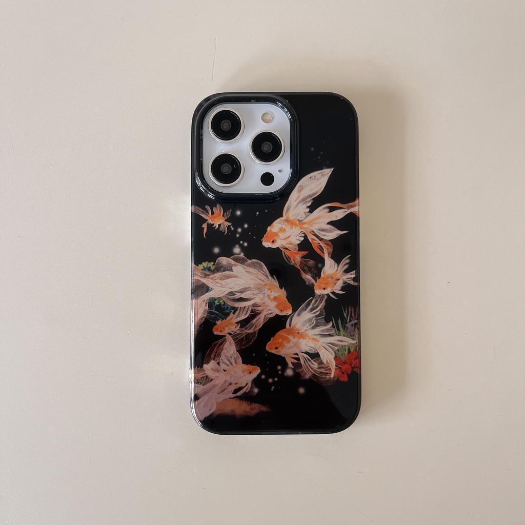 Высококачественный чехол для телефона с золотой рыбкой Кои на удачу для iPhone 17 Air 16 e 15 14 13 12 11 Pro Max Plus Mini SE Красивый блестящий чехол