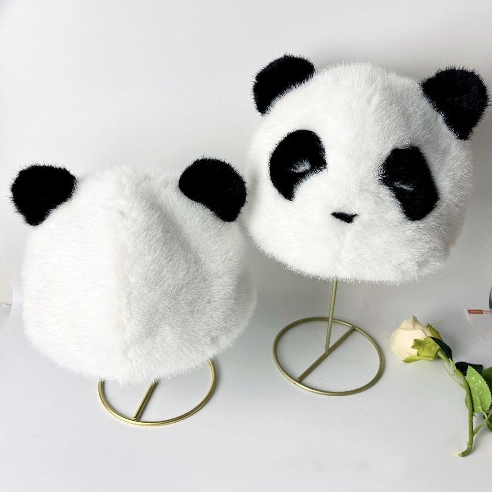 Cute Winter Panda Hat Thick Plush Ear Protective Beanies Protective Warm Hats Outdoor