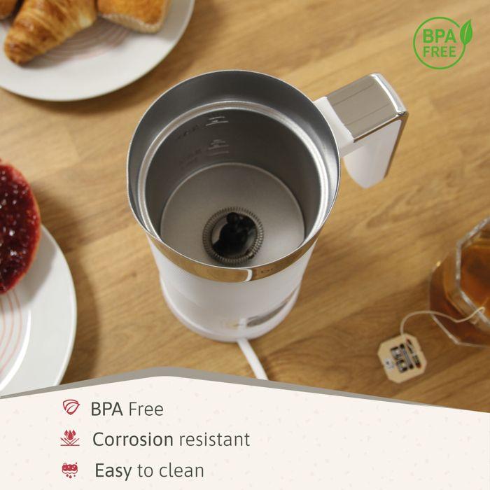 Elegance Mousseur à Lait Électrique, Réchauffeur Mousseur Froid/Chauffant 130ml Briebe MF1172WHT 500W Blanc