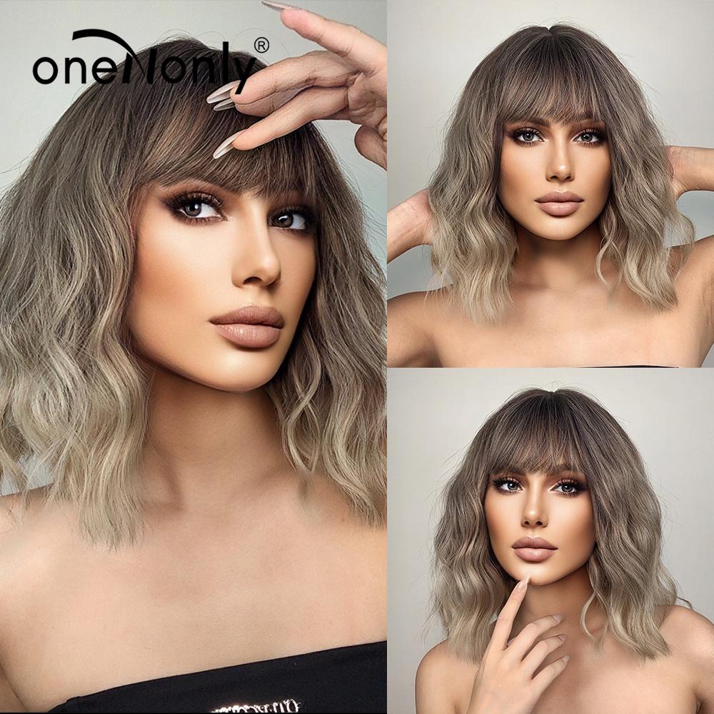 oneNonly Short Pink Wig Natural Wigs for Women Medium Wavy Synthetic Wig Party Heat Resistant Hair