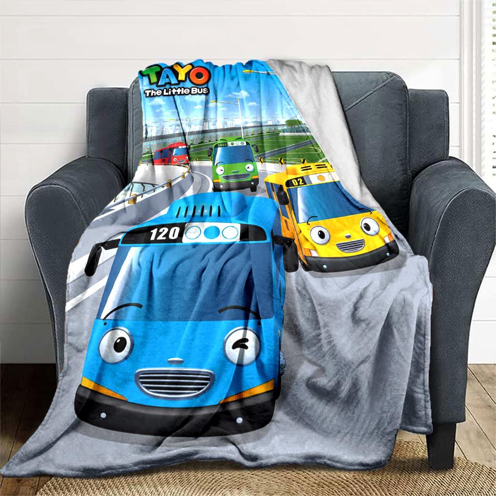 Tayo the Little Bus Print Flannel Blanket High Quality Warm Comfortable Cover for All Seasons Perfect for Gifts Home Decor