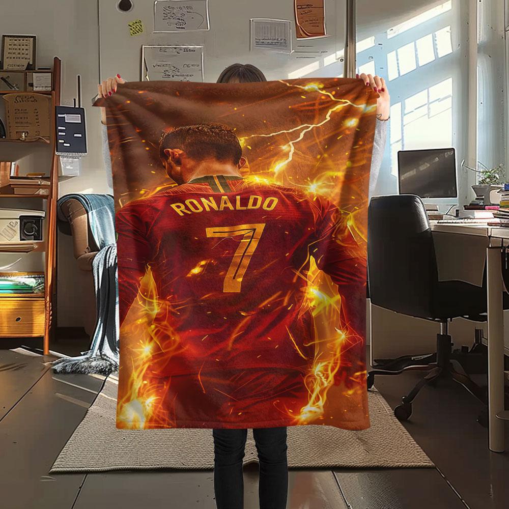 1PC Cristiano Ronaldo Patterned Flannel Blanket Suitable For All Seasons for Home Decor Warmth and Comfort Gifts Holiday Present