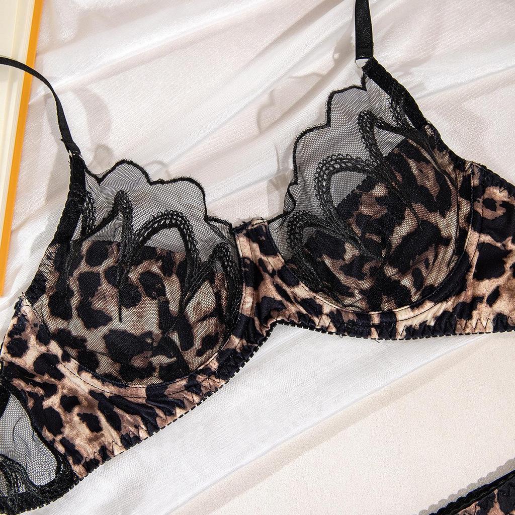Lace Embroidery Leopard Print Push-up Bra Set - Sexy & Comfortable Women's Lingerie