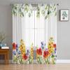 Тюлевые шторы с акварельными цветами и ветками для украшения гостиной, современная вуаль, шифоновые шторы для спальни, прозрачная вуаль
