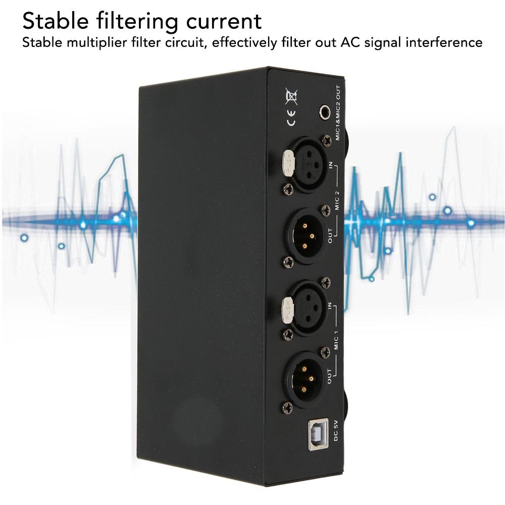 High Stability 48V Phantom Power Supply With XLR Cable 2 Channel  For Condenser Microphone