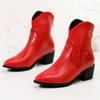 Crocodile Leather Boots Women Red Blue Gold Block Heels Western Cowboy Boots Short Booties 43