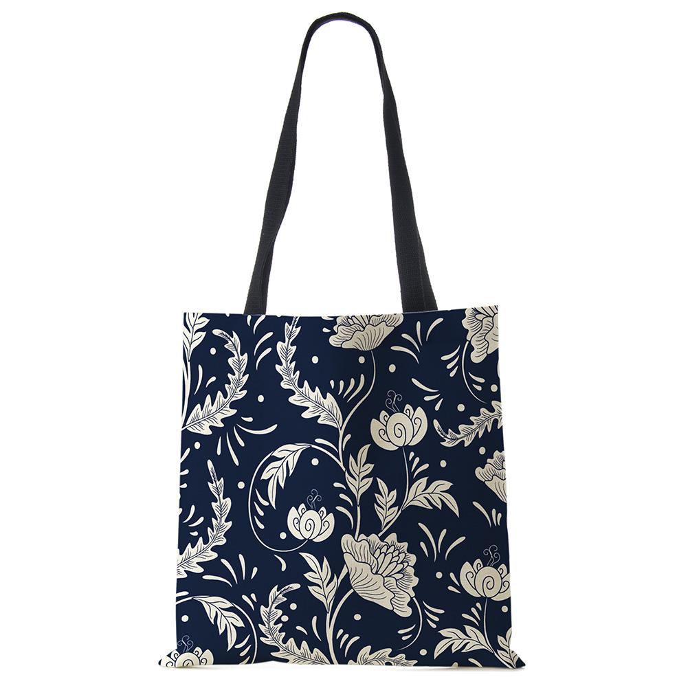 Elegant Lady Girls Handbag Floral Porcelain Geometry Abstract Pattern Shoulder Bag Casual Teenager Book Tote for Shopping