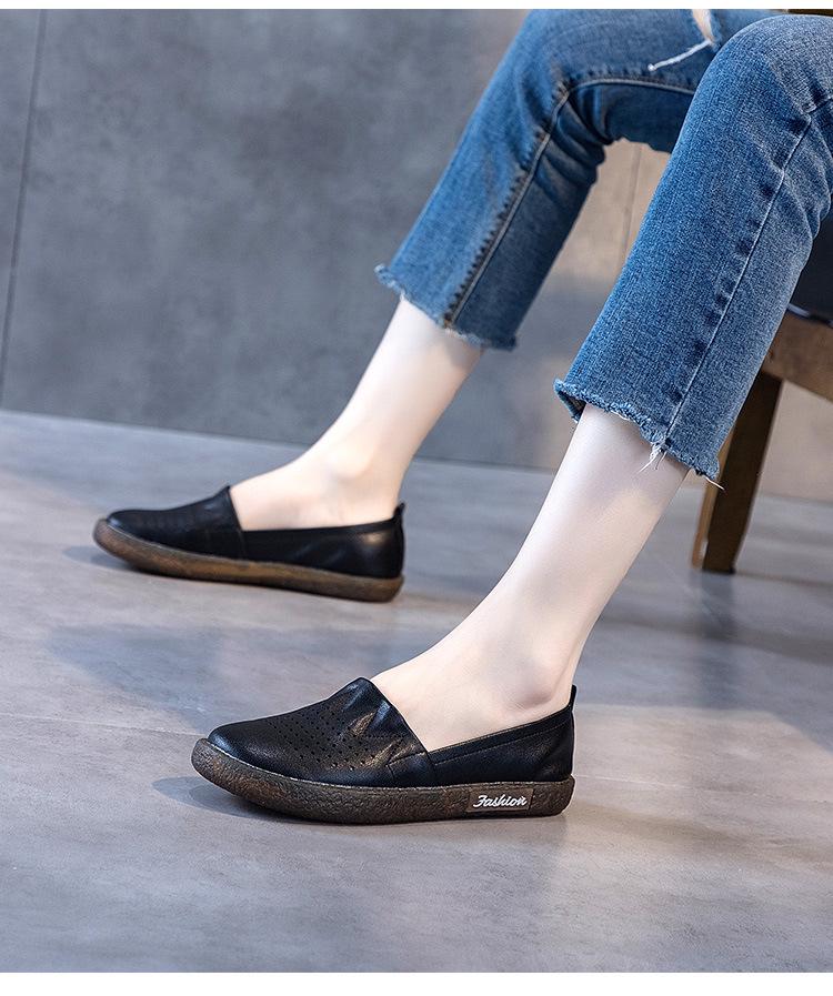 Женские летние дышащие лоферы с вырезами из натуральной кожи на мягкой подошве, плоская обувь для беременности, доступны большие размеры