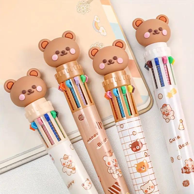 1 шт. Шариковая ручка Kawaii Bear Cartoon 10 цветов, шариковая ручка с разноцветной подписью, симпатичные канцелярские принадлежности, шариковая ручка, канцелярские принадлежности для студентов