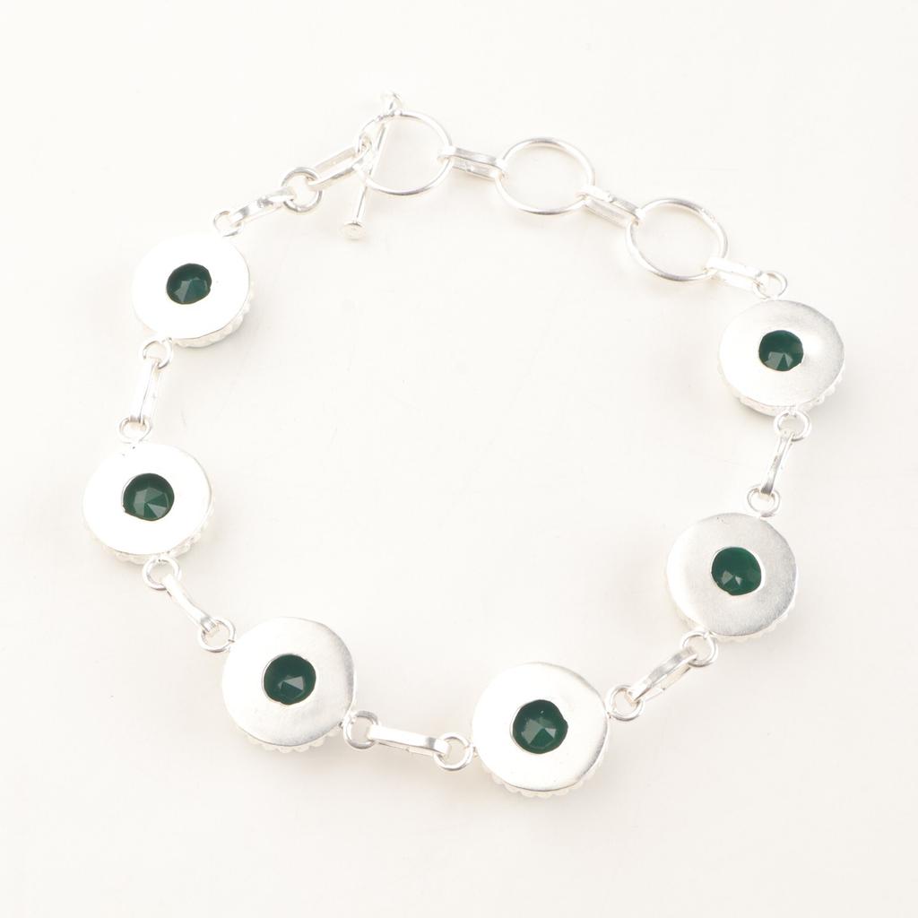 Green Onyx Gemstone 925Sterling Silver Jewelry Handmade Bracelet 9" Wedding Gift RB-9-15
