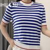 Футболка с короткими рукавами из хлопка в полоску с цветными блоками, женская летняя, с коротким рукавом, трикотажная, с коротким рукавом