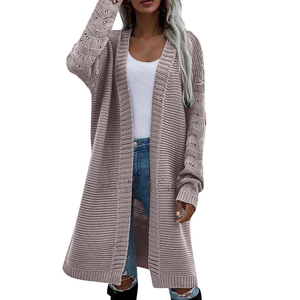 Женский однотонный длинный повседневный кардиган, вязаный со свободным свитером-пальто