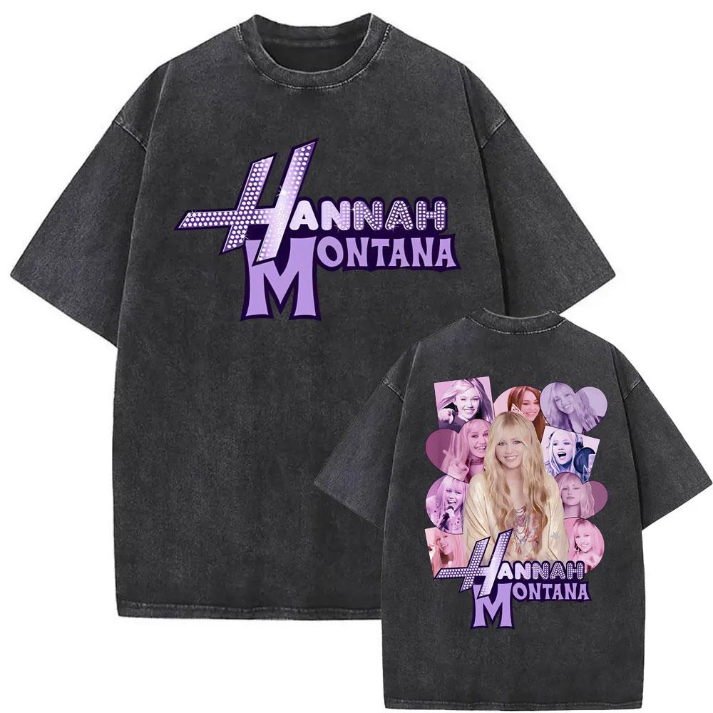 Vintage TV Character Pop Star Singer Hannah Montana T Shirts Unisex Women Fashion Aesthetic Washed Short Sleeve Tshirts Streetwear